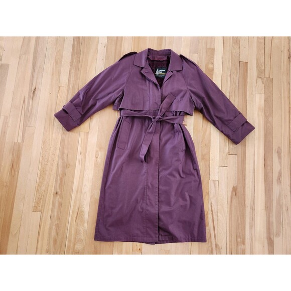 Vintage London Fog 8 Reg Plum 2-in-1 Zip Out Liner Trench Coat Wamsutta - Picture 1 of 12